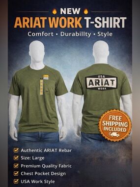 Ariat Olive Green Short Sleeve Work Tee with USA Back Logo
